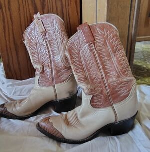 Western Tan and Cream Vintage Leather Cowboy Boots